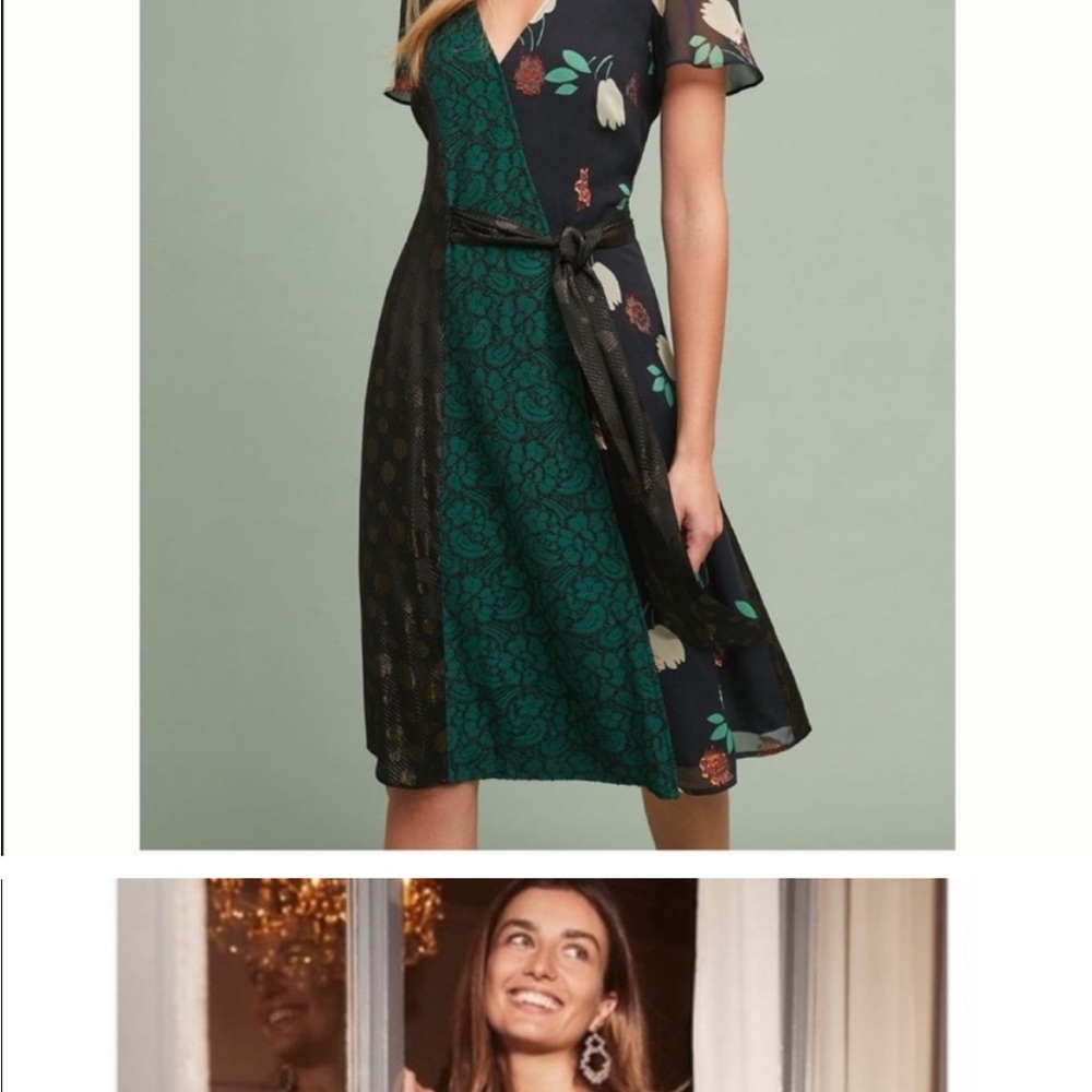 Anthropologie Green and Black Fit and Flare Midi Dress